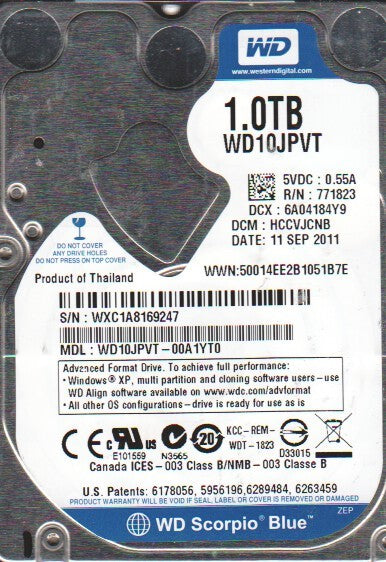 WD10JPVT-00A1YT0 - Western Digital 1TB 5400RPM SATA 3G 2.5-inch Hard Drive